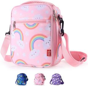 img 4 attached to 🌈 Girls Insulated Lunch Bag Pink – Cute Lunch Cooler Thermal Meal Tote with Shoulder Strap, Pocket & Rainbow Design – Practical Gift