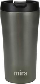 img 4 attached to ☕ MIRA 12 oz Stainless Steel Insulated Travel Mug - Vacuum Insulated Tumbler for Coffee & Tea - spill-proof Flip Lid - Thermos Keeps Drinks Hot or Cold - Gray Satin