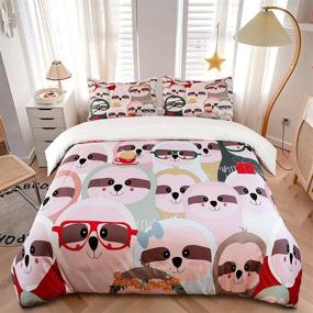 img 4 attached to ZHH Sloth Duvet Cover Set Full Size - Pink Cute Bedding with Zipper Closure & Corner Ties - Ultra Soft Microfiber Comforter Cover for Teen Girls & Boys - 3 Pieces Set Including Duvet Cover & 2 Pillowcases