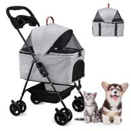 🐾 skisopgo 3-in-1foldable pet stroller: detachable carrier, car seat, and stroller for small & medium pets in gray logo
