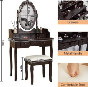 img 2 attached to 🪞 Titoni Vanity Table Set: Vintage Dressing Table with Mirror, Stool, and 5 Light Drawers – Ideal Makeup Vanity Set for Bedroom in Brown