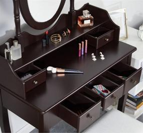 img 1 attached to 🪞 Titoni Vanity Table Set: Vintage Dressing Table with Mirror, Stool, and 5 Light Drawers – Ideal Makeup Vanity Set for Bedroom in Brown