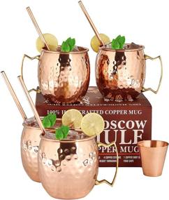 img 3 attached to 🍹 A29 Moscow Mule Copper Mugs - Set of 4: 100% Pure Solid Copper - 16 oz Premium Gift Set with 4 Copper Straws, Shot Glass, and Recipe Booklet