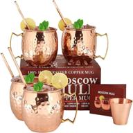 🍹 a29 moscow mule copper mugs - set of 4: 100% pure solid copper - 16 oz premium gift set with 4 copper straws, shot glass, and recipe booklet logo