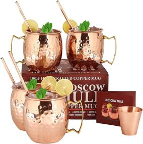 img 4 attached to 🍹 A29 Moscow Mule Copper Mugs - Set of 4: 100% Pure Solid Copper - 16 oz Premium Gift Set with 4 Copper Straws, Shot Glass, and Recipe Booklet