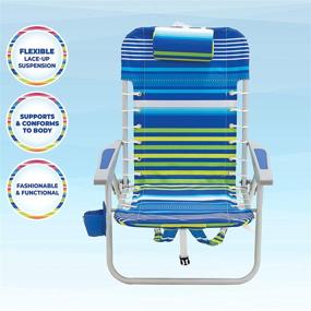 img 1 attached to Rio Brands Beach 4-Position Backpack Lace-Up Suspension Folding Chair - Blue/Green Stripe