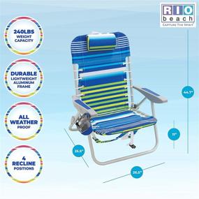 img 3 attached to Rio Brands Beach 4-Position Backpack Lace-Up Suspension Folding Chair - Blue/Green Stripe