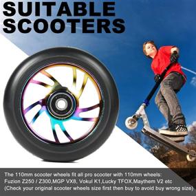 img 2 attached to 🛴 Kutrick Scooter Wheels Pair - Complete 2pcs Neo 110mm Pro Stunt Scooter Replacement Wheels with ABEC-9 Bearing, Pre-installed Bearings - High-Quality Scooter Wheels for a Smoother Ride