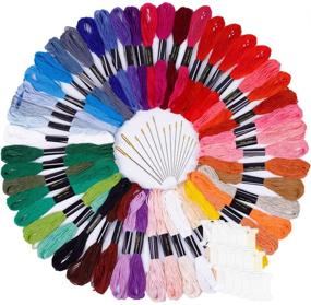 img 4 attached to Paxcoo 50 Skeins Embroidery Floss Cross Stitch Supplies Bundle with Needles & Bobbins – Complete Thread Set for Cross Stitching Projects