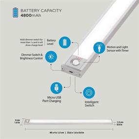 img 1 attached to 💡 EShine 24" Battery Powered Motion-Activated LED Under Cabinet Lighting – Dimmable, Rechargeable, 5000K