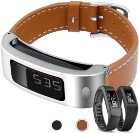 img 1 attached to 👍 C2D JOY Leather Strap for Garmin vivofit (1st)/2 - Silver Metal Case with Replacement Band: Stylish and Durable