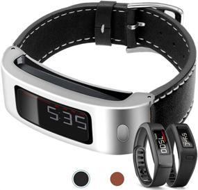 img 2 attached to 👍 C2D JOY Leather Strap for Garmin vivofit (1st)/2 - Silver Metal Case with Replacement Band: Stylish and Durable