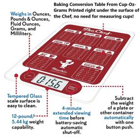 img 2 attached to 🍳 Mackie The Chef Food Scale: Digital Kitchen Scale for Precise Cooking and Baking, Grams and Ounces Measurement, Easy Meal Prep with Conversion Table, Red & White Design