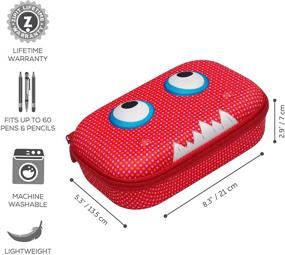 img 2 attached to 🖍️ ZIPIT Beast Pencil Box: Cute Red Storage Case holds 60 Pens | Machine Washable | Secure Zipper Closure