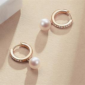 img 2 attached to 💎 CiNily Pearl Hoop Earrings: Stylish 14K Gold Plated Huggies for Women & Teens