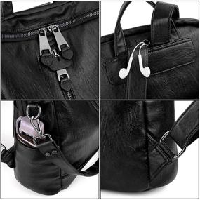 img 2 attached to 🎒 Stylish UTO Women Backpack Purse: Chic PU Washed Leather Convertible Ladies Rucksack with Zipper Pockets, Shoulder Bag with Earphone Hole