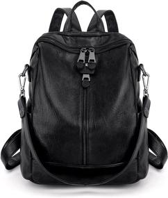 img 1 attached to 🎒 Stylish UTO Women Backpack Purse: Chic PU Washed Leather Convertible Ladies Rucksack with Zipper Pockets, Shoulder Bag with Earphone Hole
