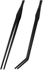 img 4 attached to 🐠 10.6 inch VVS Long Handle Aquarium Tweezers Serving Tongs, Set of 2 Stainless Steel Straight and Curved Tweezers for Fish Tank Plants and Reptile Feeding Tongs in Black