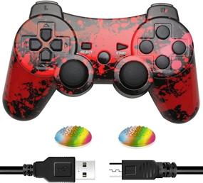 img 4 attached to 🎮 PS3 Wireless Controller with Charging Cable and Thumbstick Caps for Enhanced Gaming Experience