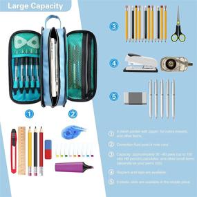 img 1 attached to JEMIA Multi Compartments Collection: Organize Your Essentials in Style with the 3 Independent Zipper Compartments Pencil Case (Blue, Polyester)