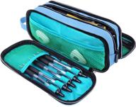 jemia multi compartments collection: organize your essentials in style with the 3 independent zipper compartments pencil case (blue, polyester) logo