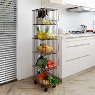 🛒 whifea 5-tier metal wire basket with wheels and cover, stackable rolling cart for fruits, vegetables, and storage - multi-purpose organizer for kitchen, pantry, closet, bedroom, bathroom логотип