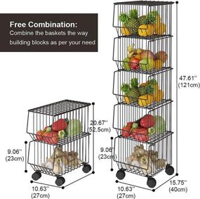 img 3 attached to 🛒 WHIFEA 5-Tier Metal Wire Basket with Wheels and Cover, Stackable Rolling Cart for Fruits, Vegetables, and Storage - Multi-purpose Organizer for Kitchen, Pantry, Closet, Bedroom, Bathroom