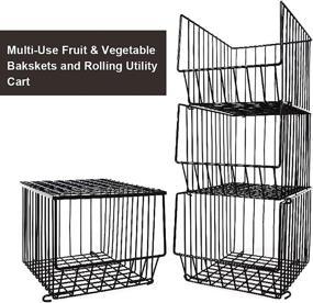 img 2 attached to 🛒 WHIFEA 5-Tier Metal Wire Basket with Wheels and Cover, Stackable Rolling Cart for Fruits, Vegetables, and Storage - Multi-purpose Organizer for Kitchen, Pantry, Closet, Bedroom, Bathroom