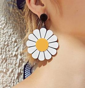 img 3 attached to 🌼 YOOE Big Acrylic Daisy Flower Dangle Earring. Exaggeration White Daisy Eardrop, Geometric Circle Semicircle Sun Flower Dangler Earring