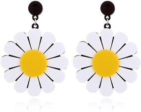 img 4 attached to 🌼 YOOE Big Acrylic Daisy Flower Dangle Earring. Exaggeration White Daisy Eardrop, Geometric Circle Semicircle Sun Flower Dangler Earring