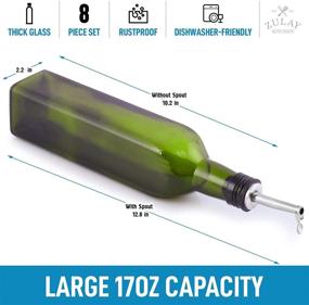 img 2 attached to 🍾 Zulay 17oz Olive Oil Dispenser Bottle for Kitchen - Glass Olive Oil Bottle with Two Spouts, Two Removable Corks, Two Caps, & One Funnel - Ideal for Storing Liquids - Green Bottle