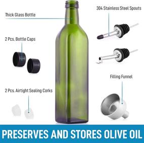 img 3 attached to 🍾 Zulay 17oz Olive Oil Dispenser Bottle for Kitchen - Glass Olive Oil Bottle with Two Spouts, Two Removable Corks, Two Caps, & One Funnel - Ideal for Storing Liquids - Green Bottle