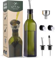 🍾 zulay 17oz olive oil dispenser bottle for kitchen - glass olive oil bottle with two spouts, two removable corks, two caps, & one funnel - ideal for storing liquids - green bottle logo