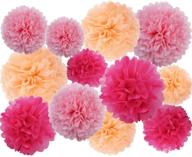 🎀 set of 12 paper pom poms, tissue paper flowers in pink mix for birthday, wedding, bachelorette, baby shower, girl nursery decorations logo