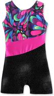 🦋 stunning sleeveless biketards for girls gymnastics: sparkling butterfly flowers in hot pink and black logo