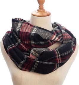 img 2 attached to 🧣 Plaid Tartan Knit Travel Scarf for Women and Girls with Zipper Pocket
