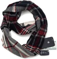 🧣 plaid tartan knit travel scarf for women and girls with zipper pocket logo