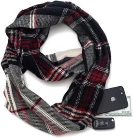 img 3 attached to 🧣 Plaid Tartan Knit Travel Scarf for Women and Girls with Zipper Pocket