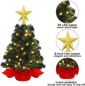 img 2 attached to 🎄 Set of 2 Mini Tabletop Christmas Trees - 18 Inches x 2 Feet, Red Artificial Trees with 50 LED Lights for Indoor Home Christmas Decor