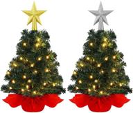 🎄 set of 2 mini tabletop christmas trees - 18 inches x 2 feet, red artificial trees with 50 led lights for indoor home christmas decor logo