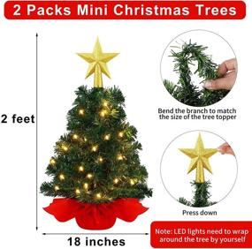img 3 attached to 🎄 Set of 2 Mini Tabletop Christmas Trees - 18 Inches x 2 Feet, Red Artificial Trees with 50 LED Lights for Indoor Home Christmas Decor