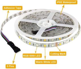 img 2 attached to 🌈 Waterproof RGBW LED Light Strip - 16.4ft/5M SMD 5050, RGB + Warm White, 300 LEDs, Color Changing Flexible Rope Lights for Party, Bedroom, Home, Car, Boat, TV Decoration