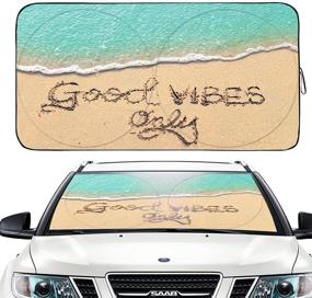img 4 attached to 🌞 Gven Windshield Shade, Car Sun Shade for Front Windshield - Good Vibes Sun Visor Protector, Blocks UV Rays, Foldable 210T - Keep Your Vehicle Cool (Good Vibes, Large)