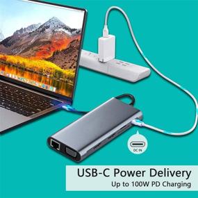 img 2 attached to 🔌 12-in-1 USB C Docking Station: Triple Display 4K HDMI, VGA, PD100W, Gigabit Ethernet RJ45 - Compatible with MacBook and Windows