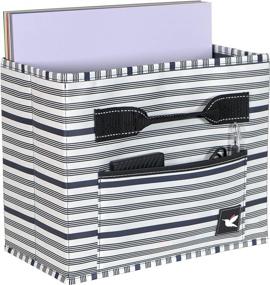 img 1 attached to 📂 Stola Fabric File Bin: Stylish Water Resistant File Organizer with Front Pocket and Handles – Gray and Indigo Banding for Home Office