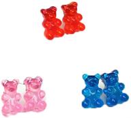 🐻 ruizhen colorful creative cute gummy bear stud earrings for girls - pack of 3 pairs logo