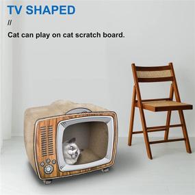 img 3 attached to FluffyDream TV Cat Scratcher Cardboard Lounge Bed - Durable Cat Scratching Board Pads Prevent Furniture Damage - Wooden Design