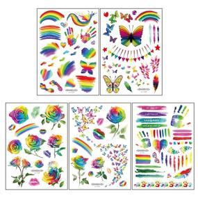 img 1 attached to Colorful Rainbow Temporary Tattoos: 200+ Konsait Butterfly/Flower/Heart/Rainbow Waterproof Body Art Stickers for Boys & Girls - Perfect for Birthday Parties, Pride Celebrations & Parades!