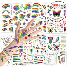 img 3 attached to Colorful Rainbow Temporary Tattoos: 200+ Konsait Butterfly/Flower/Heart/Rainbow Waterproof Body Art Stickers for Boys & Girls - Perfect for Birthday Parties, Pride Celebrations & Parades!