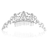 silver plated clear crystal vine flower tiara comb - t795 logo